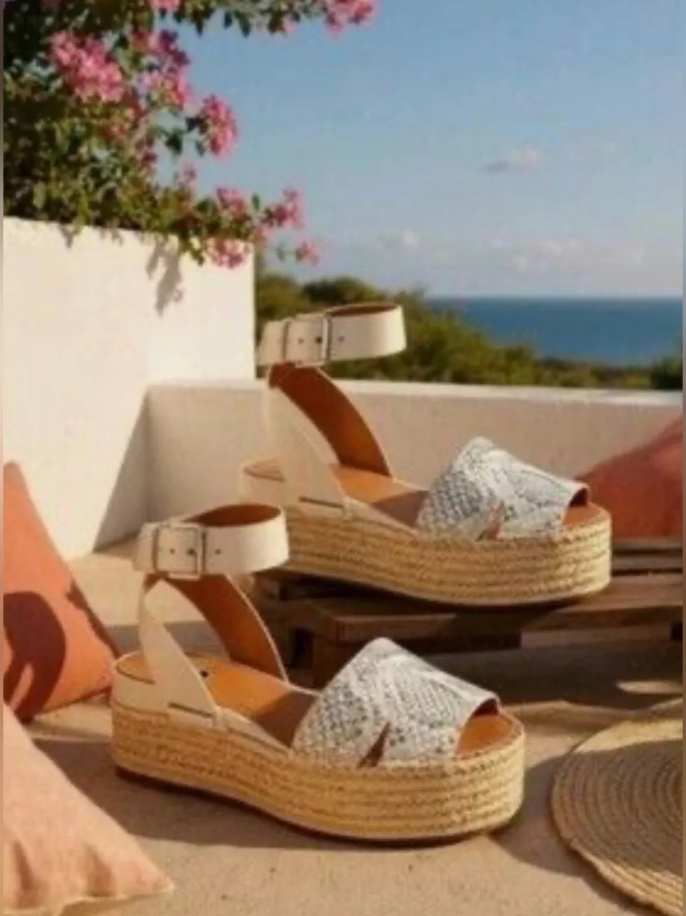 Franco Sarto Cream and Natural Espadrille Platform Sandals